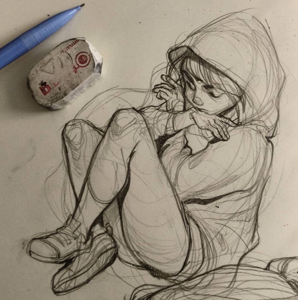 a-girl-siting-alone-sketch